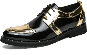 Men's Patent Leather Lace Up Dress Oxford Shoes Fashion Splicing Comfort Non Slip Soft Business Shoe Casual Work Outdoor Brogue Oxfords