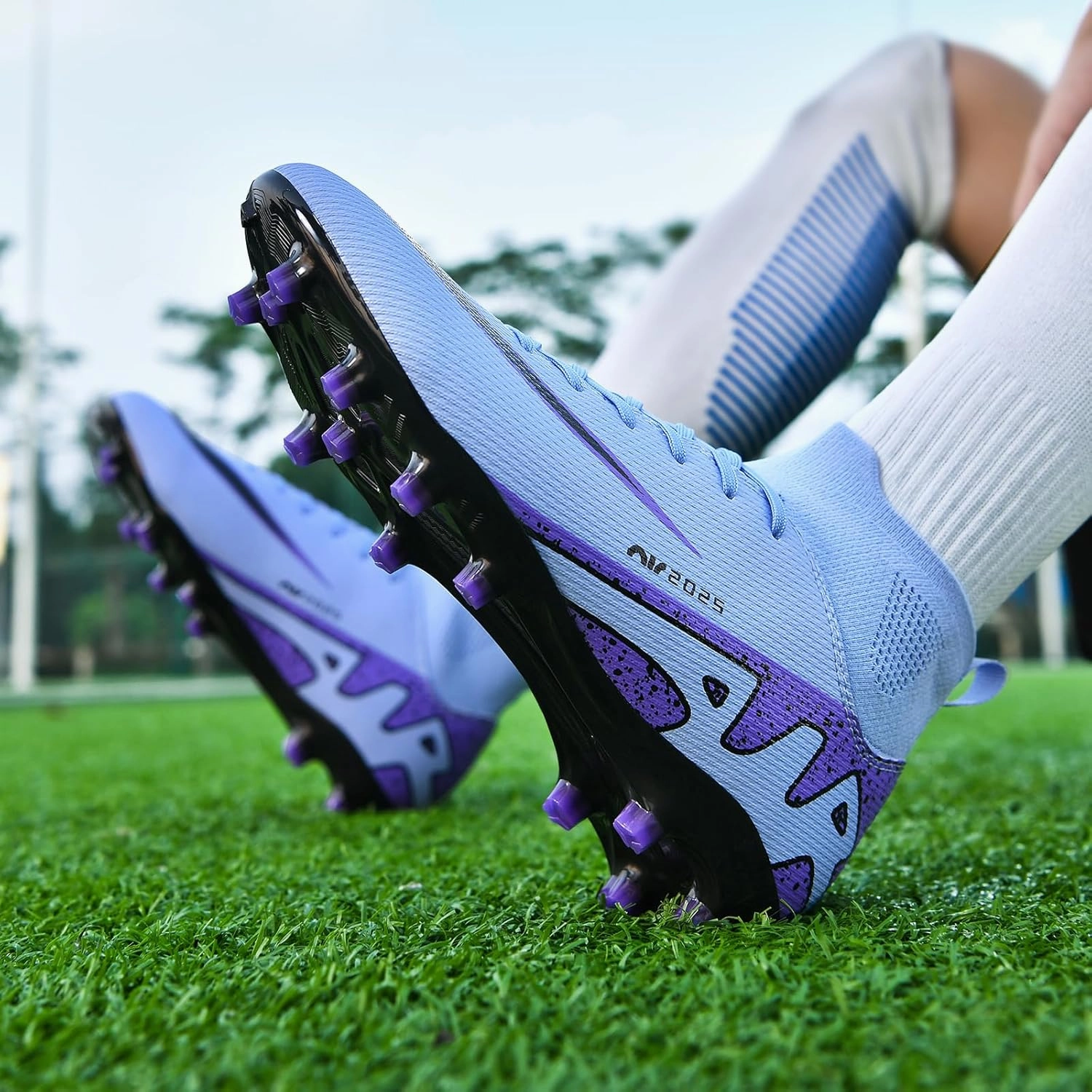 Mens High-Top Soccer Cleats Womens Turf Football Shoes Boys Girls Lightweight Youth Professional Indoor Outdoor AG Black Purple Pink