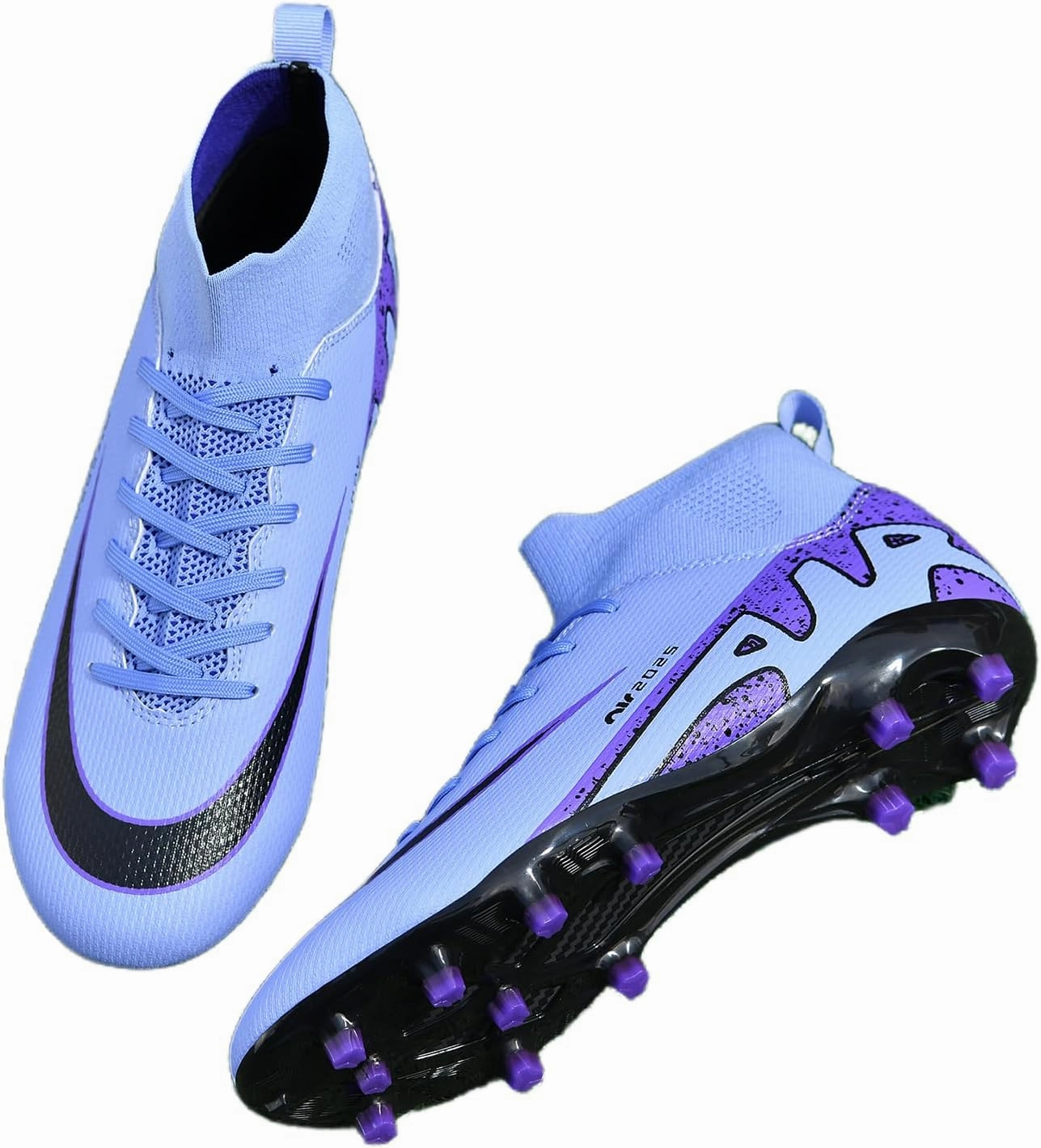 Mens High-Top Soccer Cleats Womens Turf Football Shoes Boys Girls Lightweight Youth Professional Indoor Outdoor AG Black Purple Pink