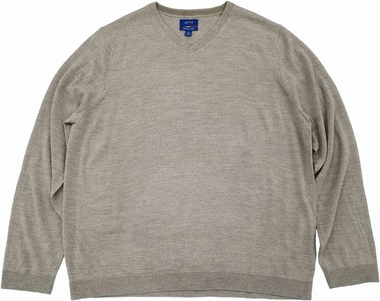 Mens Oatmeal Beige Soft Merino Long Sleeve V-Neck Sweater XX-Large