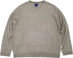 Mens Oatmeal Beige Soft Merino Long Sleeve V-Neck Sweater XX-Large