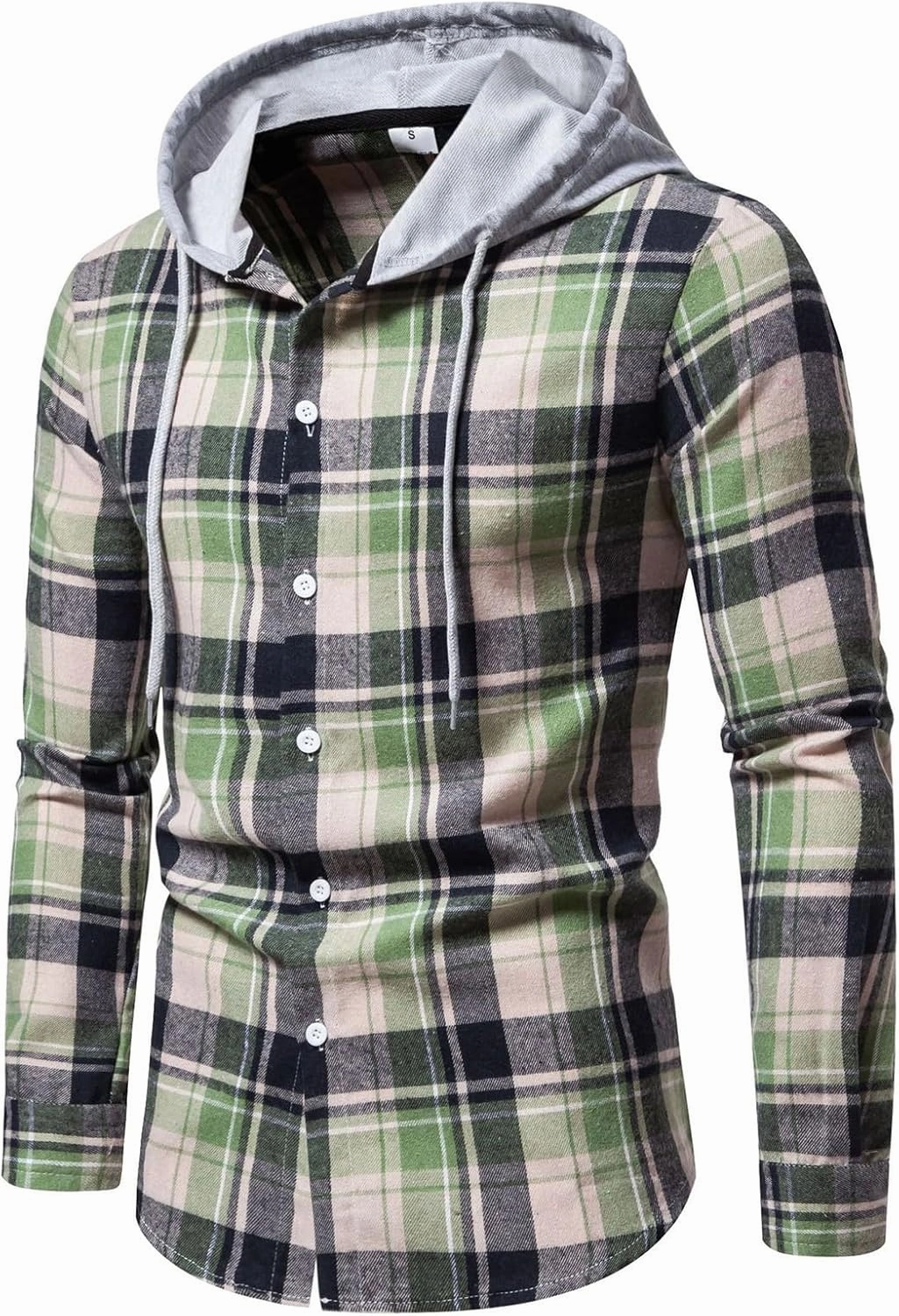 Mens Sweatshirt Winter Fashion Casual Plaid Pocket Hooded Zipper Buckle Composite Coat Jacket Thick Coat Weighted