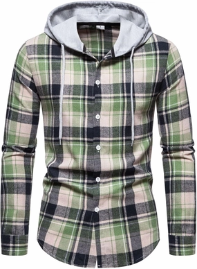 Mens Sweatshirt Winter Fashion Casual Plaid Pocket Hooded Zipper Buckle Composite Coat Jacket Thick Coat Weighted