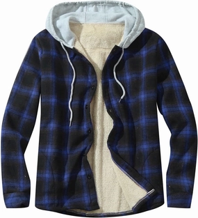Mens Sweatshirt Winter Fashion Casual Plaid Pocket Hooded Zipper Buckle Composite Coat Jacket Thick Coat Weighted