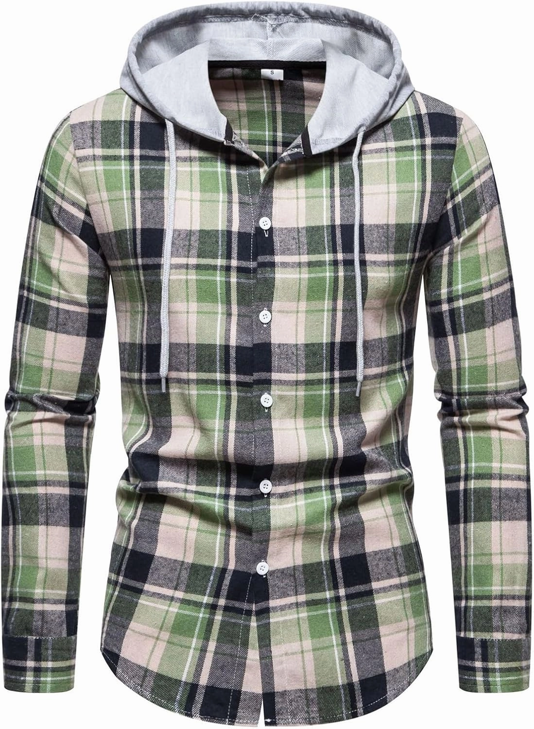 Mens Sweatshirt Winter Fashion Casual Plaid Pocket Hooded Zipper Buckle Composite Coat Jacket Thick Coat Weighted