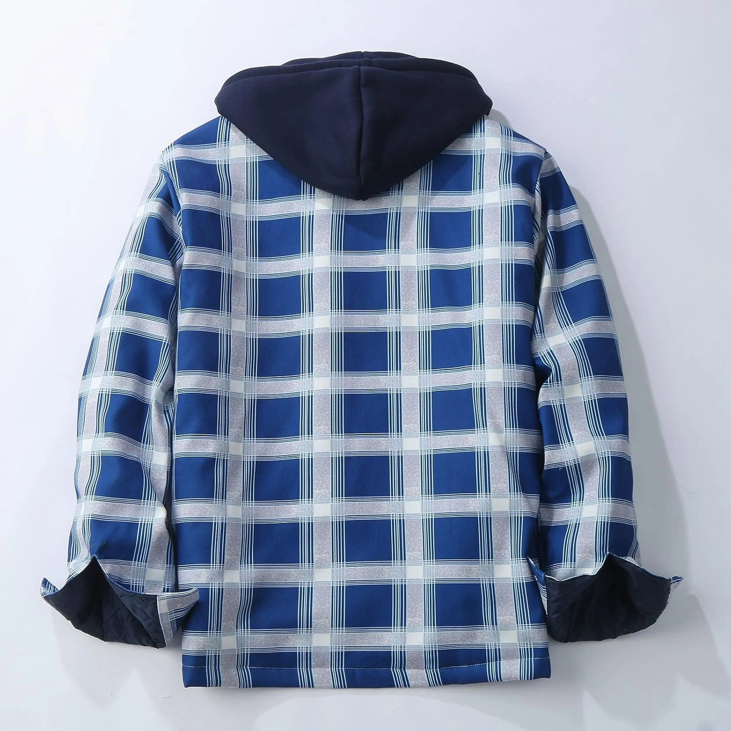 Mens Sweatshirt Winter Fashion Casual Plaid Pocket Hooded Zipper Buckle Composite Coat Jacket Thick Coat Weighted