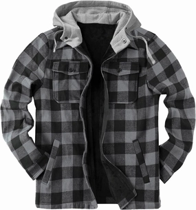 Mens Sweatshirt Winter Fashion Casual Plaid Pocket Hooded Zipper Buckle Composite Coat Jacket Thick Coat Weighted
