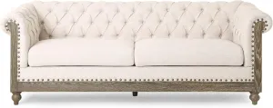 Merax Chesterfield Sofa, Retro Style Upholstered 3 Seater Rolled Arm Couch for Living Room Bedroom Office, Beige