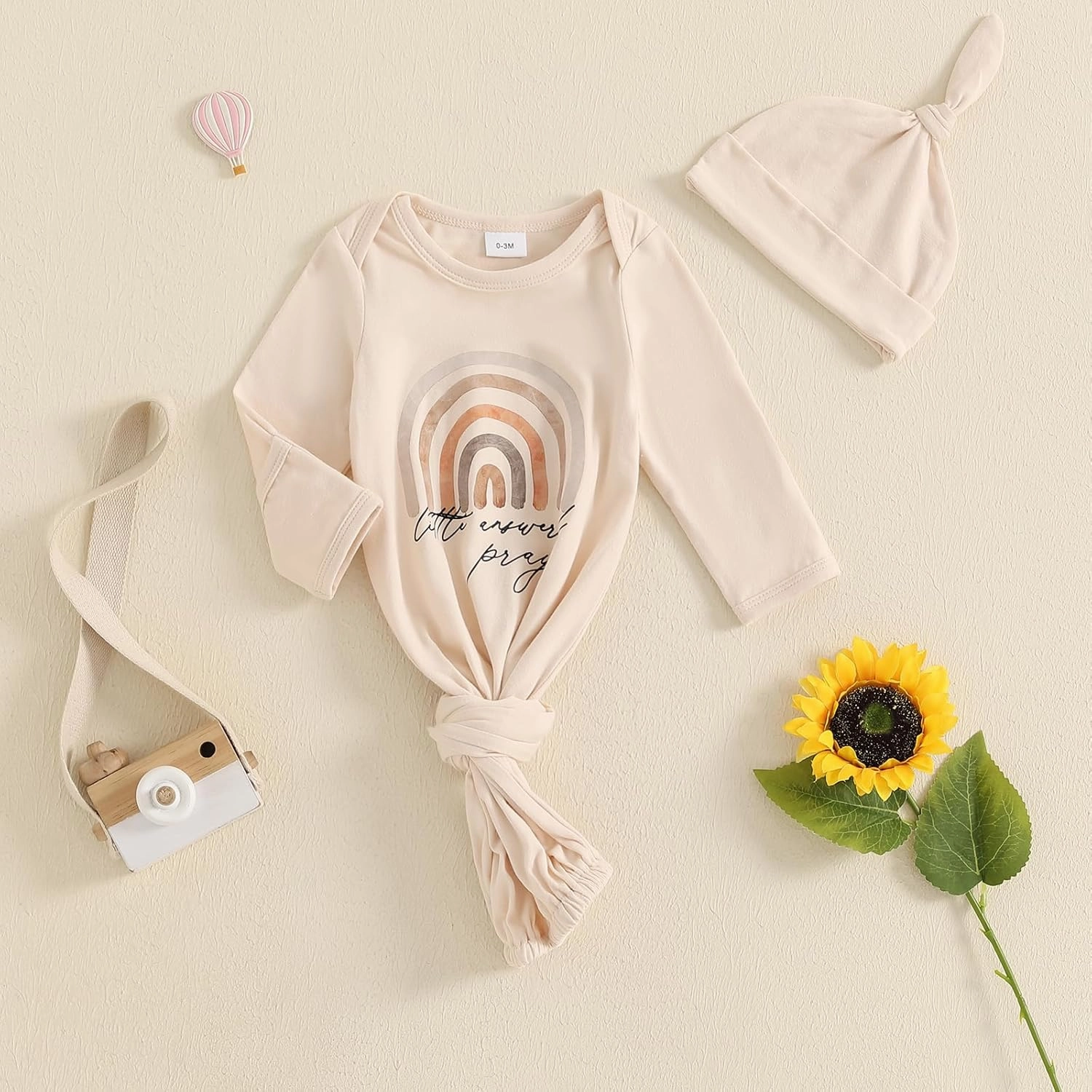 Merqwadd Baby Gowns Newborn Boys Girls Rainbow Sleeping Bag with Hat Gender Neutral Going Home Outfit Clothes