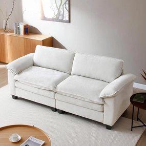 mestyl Modular Loveseat Sectional Sofa Comfy Cloud Couch, 2 Deep Seat Sofa Couch, 84" Soft Love Seat Modern Couches Set for Living Room, Bedroom, Chenille, Beige White, MT001