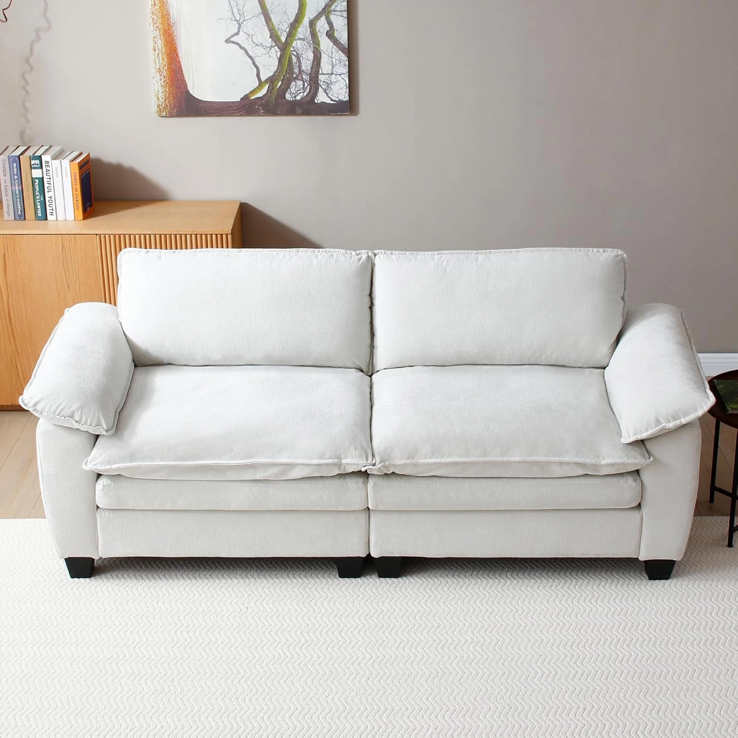 mestyl Modular Loveseat Sectional Sofa Comfy Cloud Couch, 2 Deep Seat Sofa Couch, 84" Soft Love Seat Modern Couches Set for Living Room, Bedroom, Chenille, Beige White, MT001