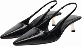 Metallic Silver Slingback Pumps for Women Kitten Heel Closed Pointed Toe Sling Back Heels Evening Pumps