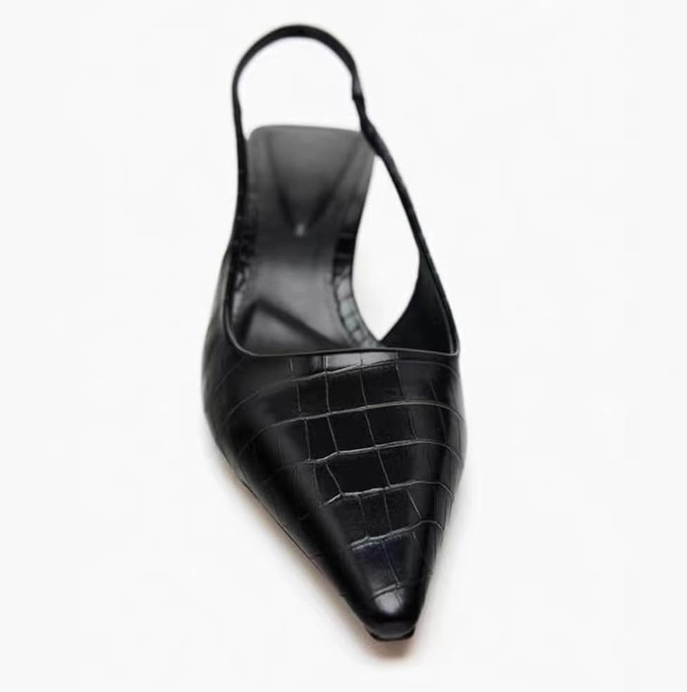 Metallic Silver Slingback Pumps for Women Kitten Heel Closed Pointed Toe Sling Back Heels Evening Pumps