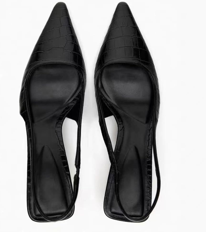 Metallic Silver Slingback Pumps for Women Kitten Heel Closed Pointed Toe Sling Back Heels Evening Pumps