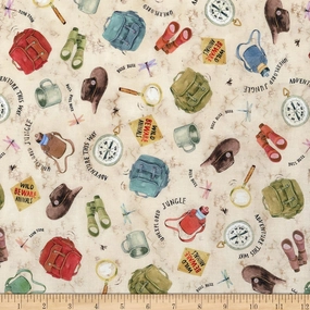 Michael Miller Explorer Adventure This Way Beige, Fabric by The Yard
