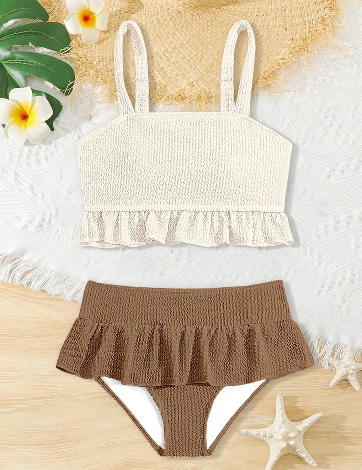 Migu Girls Swimsuits with Ruffled Hem Cute Bikini 2 Piece Bathing Suits for Girls Swimwear
