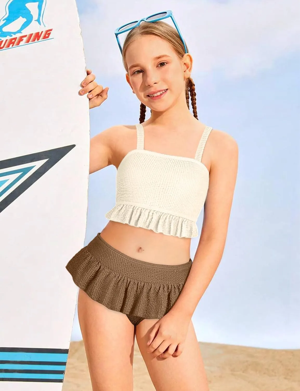 Migu Girls Swimsuits with Ruffled Hem Cute Bikini 2 Piece Bathing Suits for Girls Swimwear