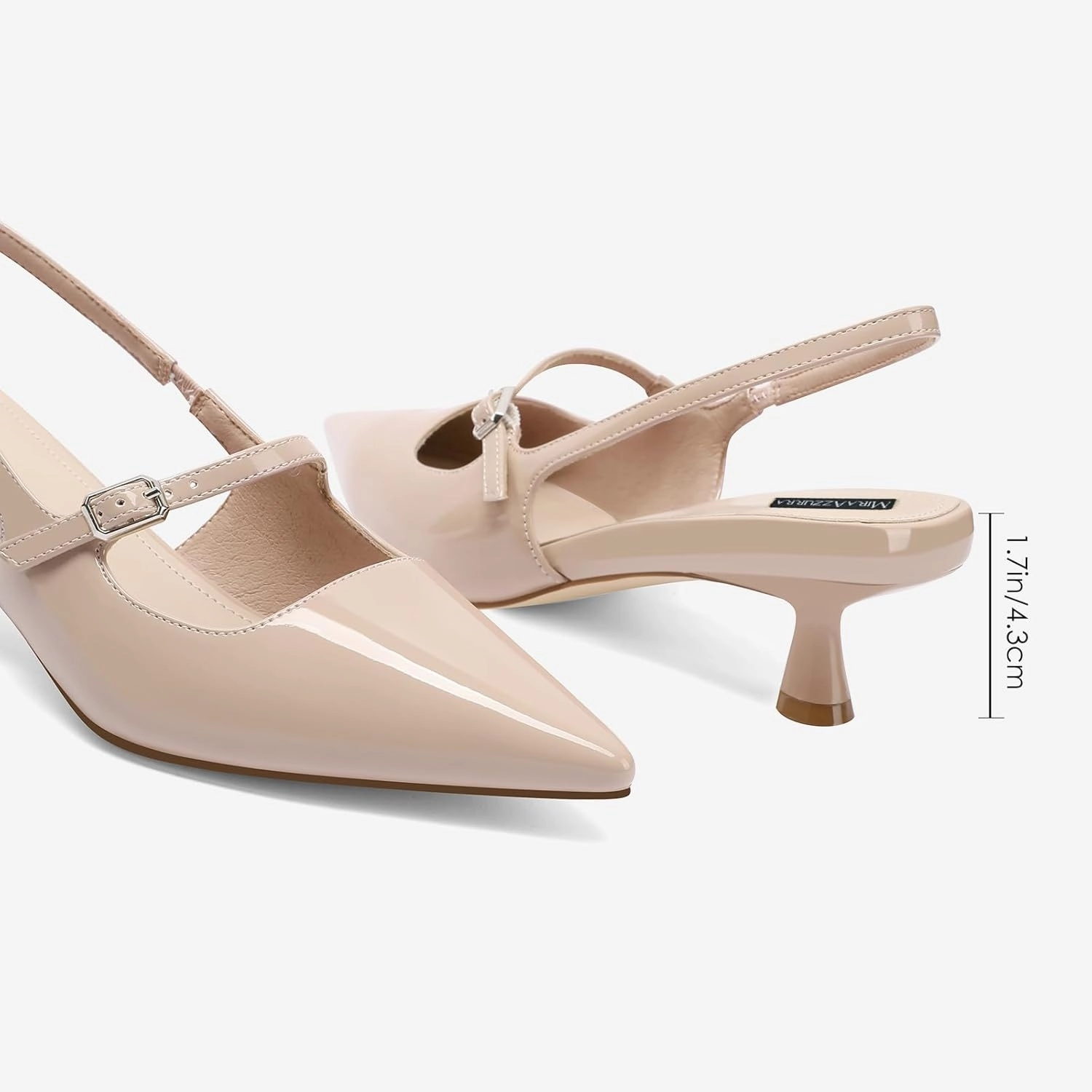 MIRAAZZURRA Slingback Kitten Heels Pumps Pointed Toe Low Heel Slip On Dress Shoes with Buckle Strap for Dating Party Working