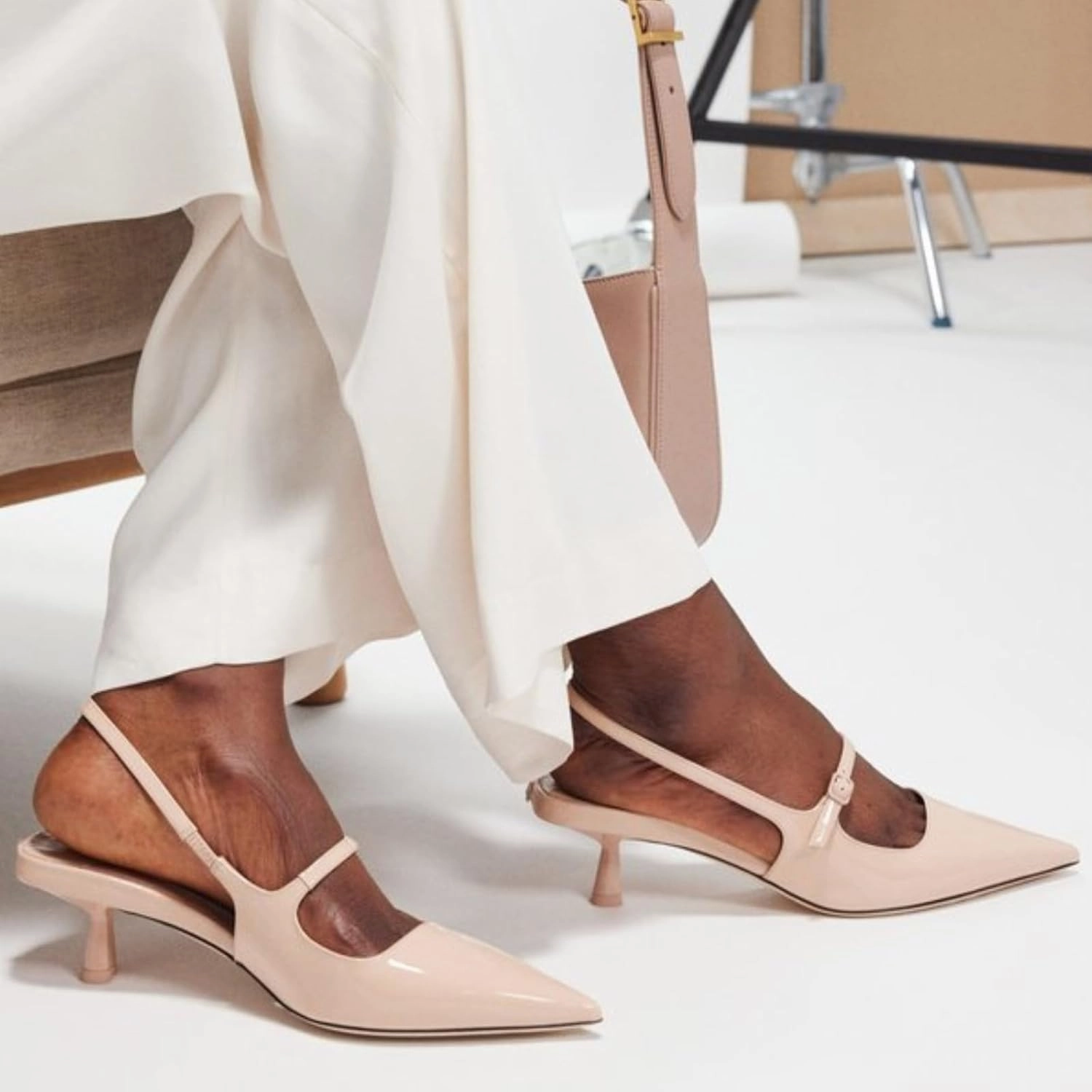MIRAAZZURRA Slingback Kitten Heels Pumps Pointed Toe Low Heel Slip On Dress Shoes with Buckle Strap for Dating Party Working