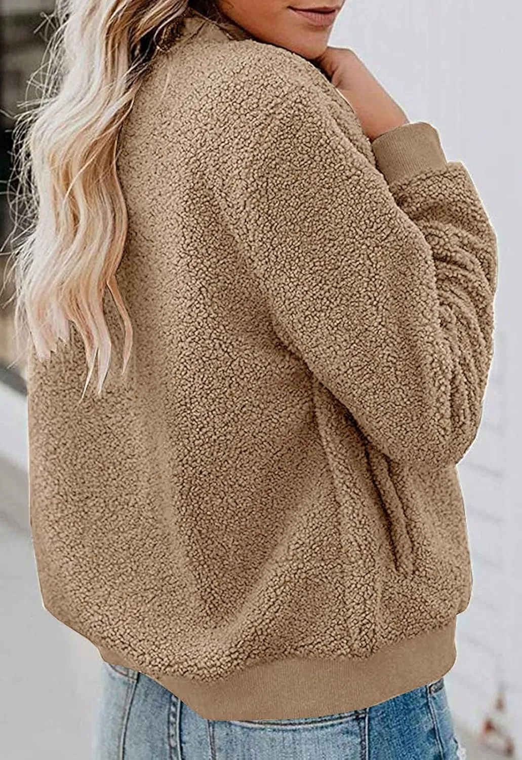 MIROL Women's Sherpa Fleece Jacket Faux Fuzzy Long Sleeve Casual Zip Up Bomber Coat