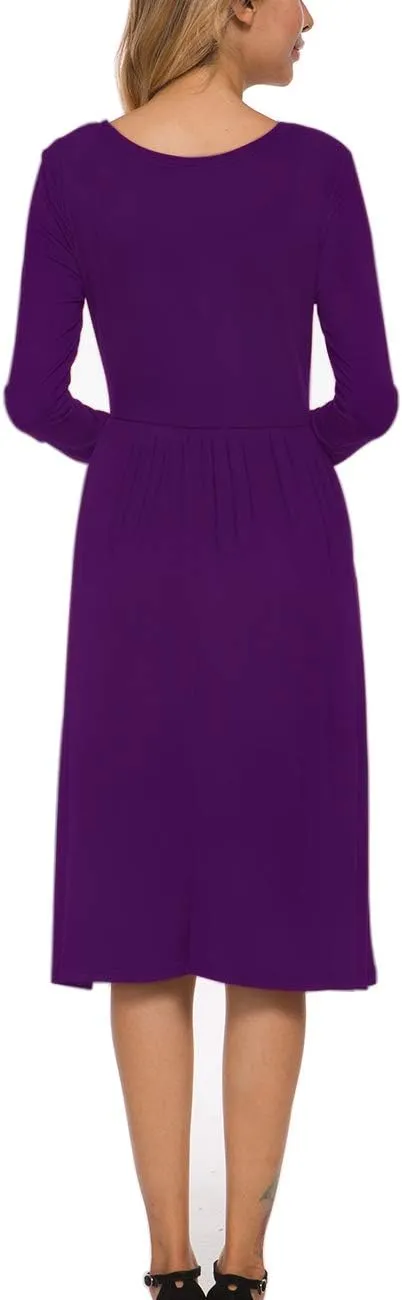 MISFAY Women's Long Sleeve Midi Dress Loose Casual Empire Waist Dresses with Pockets