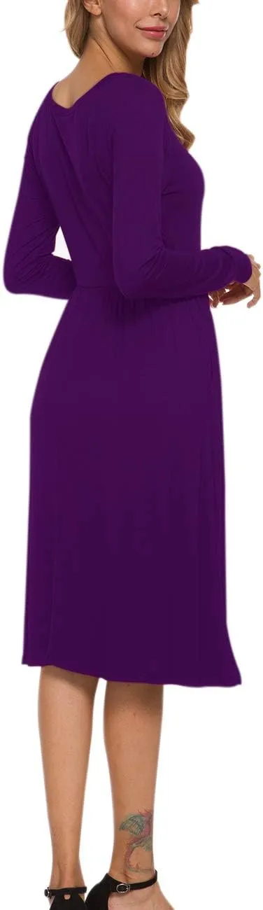 MISFAY Women's Long Sleeve Midi Dress Loose Casual Empire Waist Dresses with Pockets