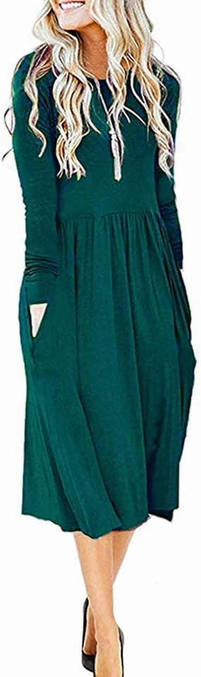 MISFAY Women's Long Sleeve Midi Dress Loose Casual Empire Waist Dresses with Pockets