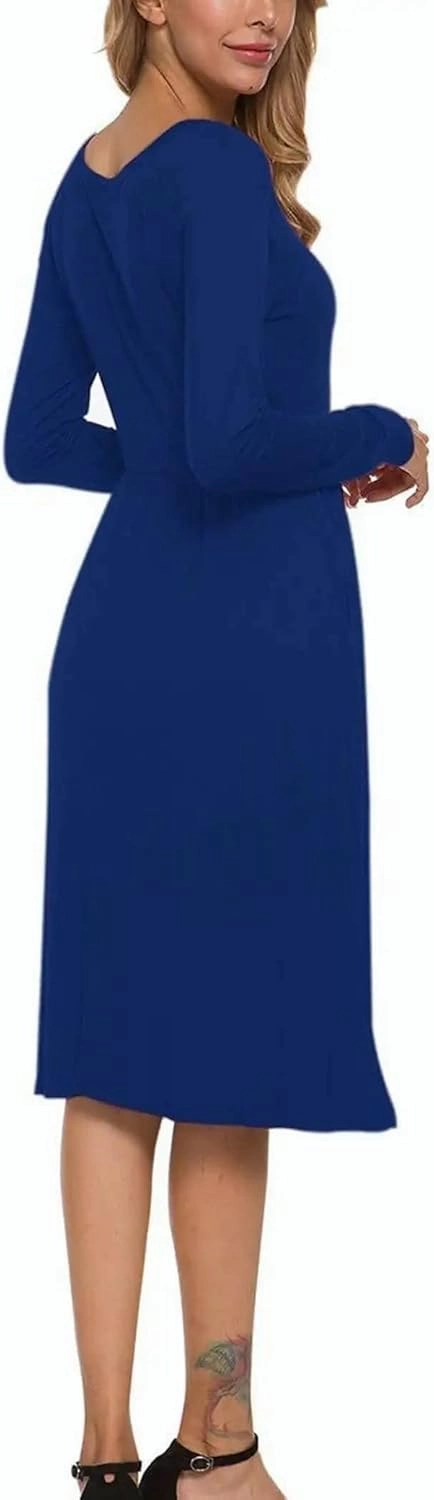 MISFAY Women's Long Sleeve Midi Dress Loose Casual Empire Waist Dresses with Pockets