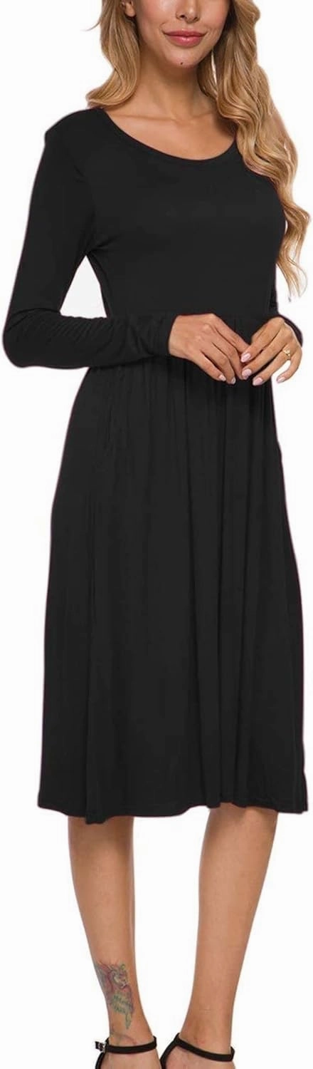 MISFAY Women's Long Sleeve Midi Dress Loose Casual Empire Waist Dresses with Pockets