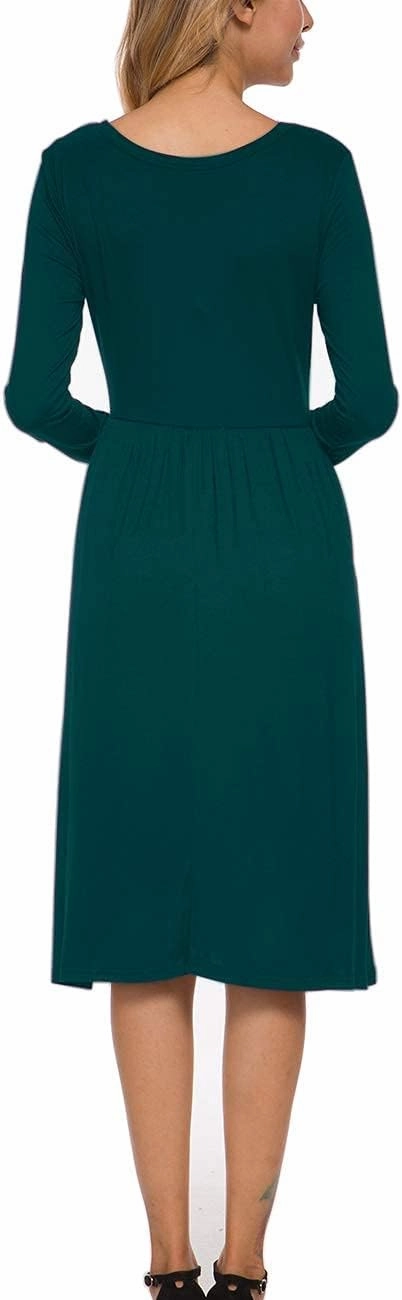 MISFAY Women's Long Sleeve Midi Dress Loose Casual Empire Waist Dresses with Pockets