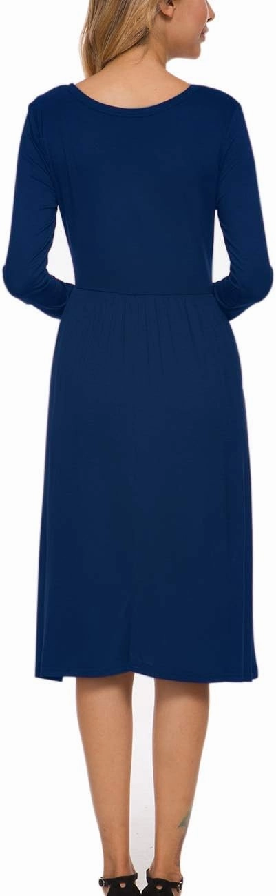MISFAY Women's Long Sleeve Midi Dress Loose Casual Empire Waist Dresses with Pockets