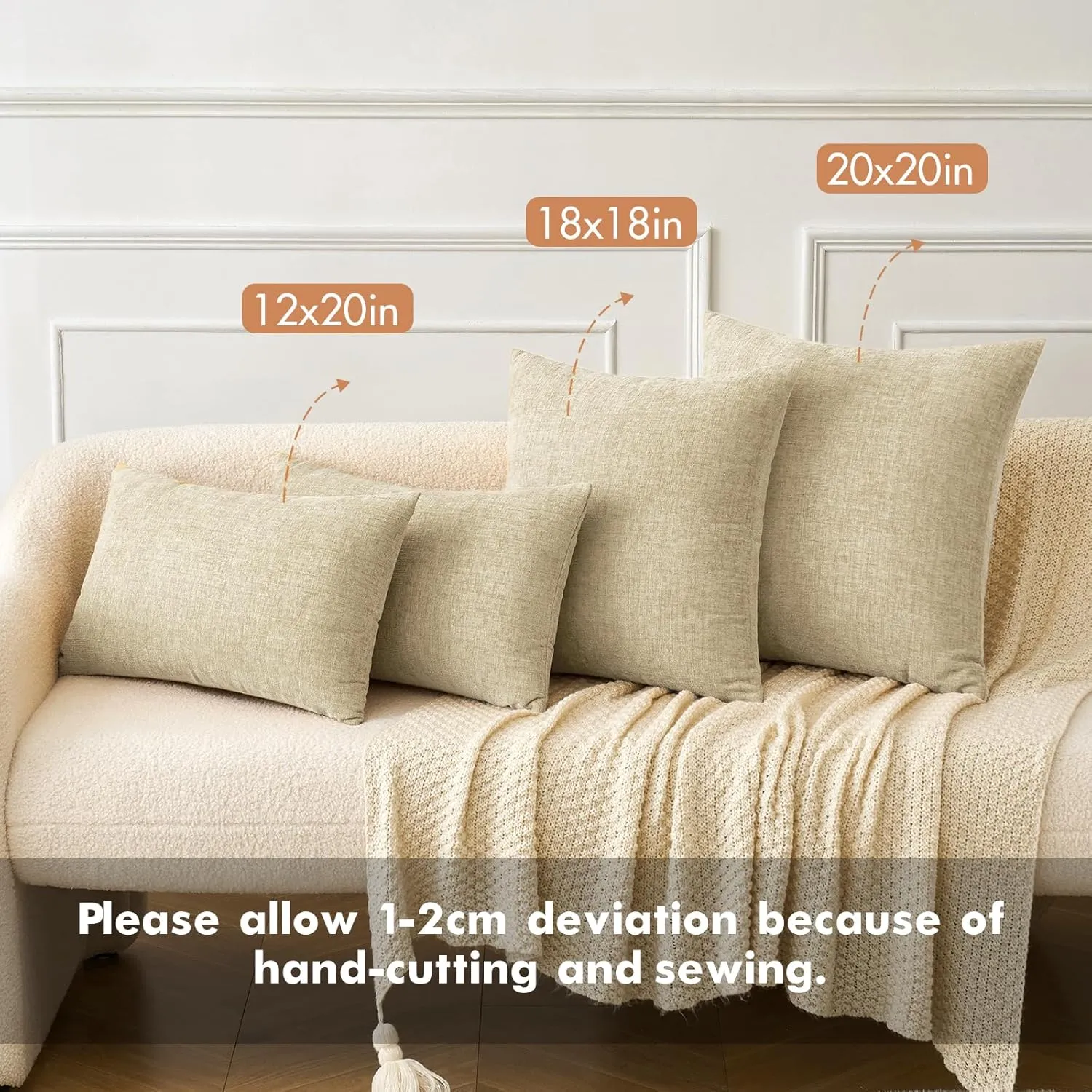 MIULEE Pack of 2 Beige Throw Pillow Covers 18x18 Inch Soft Chenille Pillow Covers for Sofa Living Room Couch Solid Dyed Cases Not Pillow Inserts