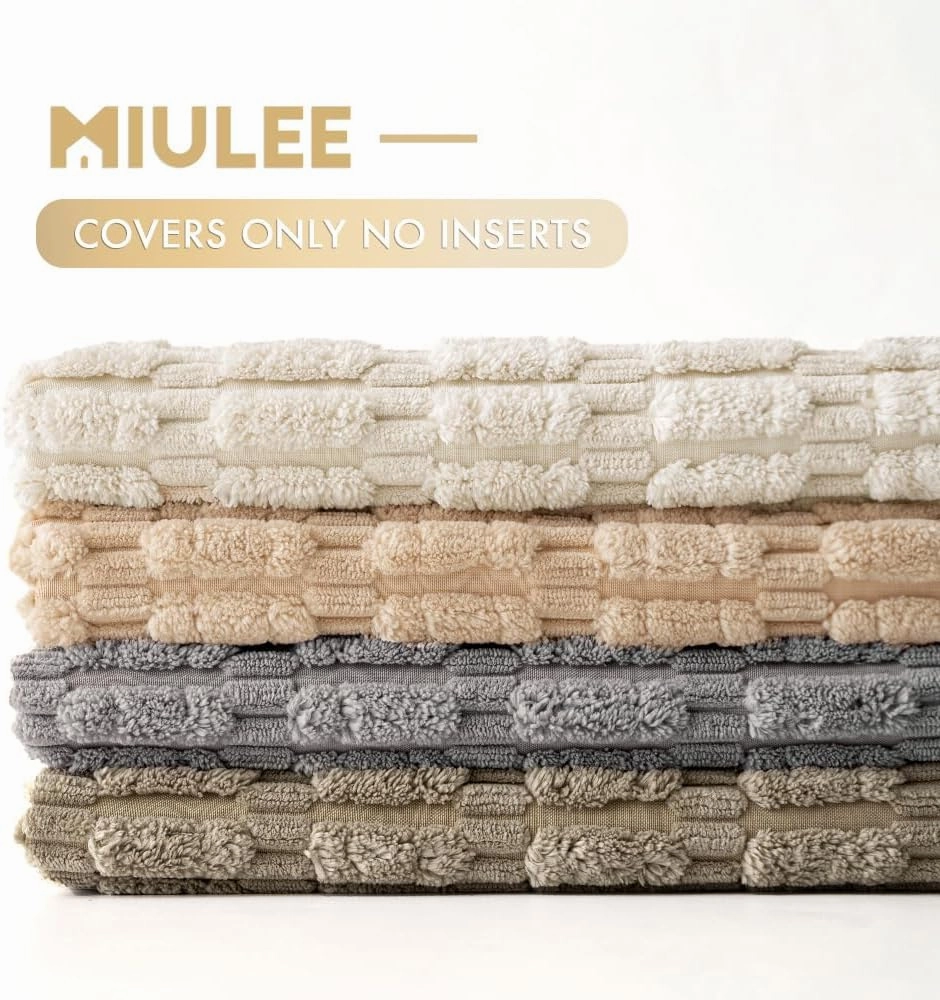MIULEE Pack of 4 Neutral Corduroy Decorative Throw Pillow Covers 18x18 Inch for Sofa Living Room Couch Bed Rustic Farmhouse Boho Soft Striped Pillow Covers Home Decor Beige and Brown