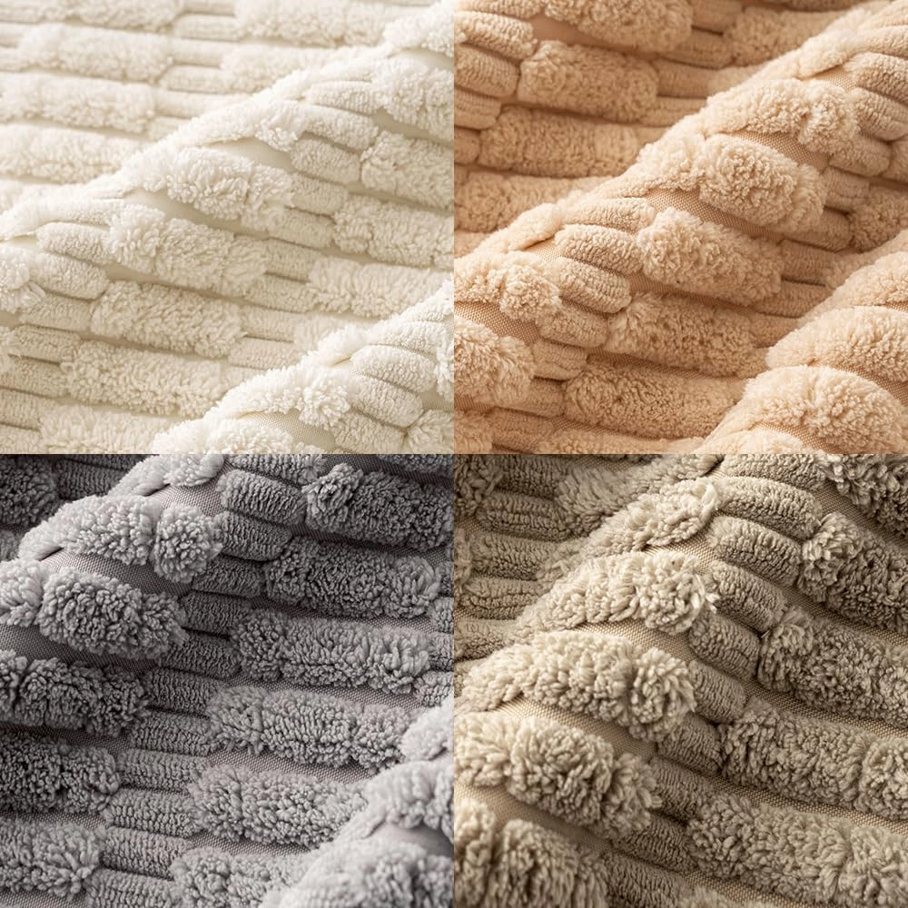 MIULEE Pack of 4 Neutral Corduroy Decorative Throw Pillow Covers 18x18 Inch for Sofa Living Room Couch Bed Rustic Farmhouse Boho Soft Striped Pillow Covers Home Decor Beige and Brown