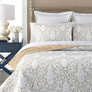 mixinni Reversible Soft Quilts 3-Piece Beige Embroidery Pattern Elegant Set with Embroidered Decorative Shams Soft Bedspread&Coverlet Set (Queen Size, Beige)