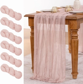 MLMW 6 Pack Pink Cheesecloth Table Runner Summer Boho Gauze Rustic Cheese Cloths Table Runner 160 inch Sheer 13.3ft for Gender Reveal Wedding Party Baby Bridal Shower Birthday