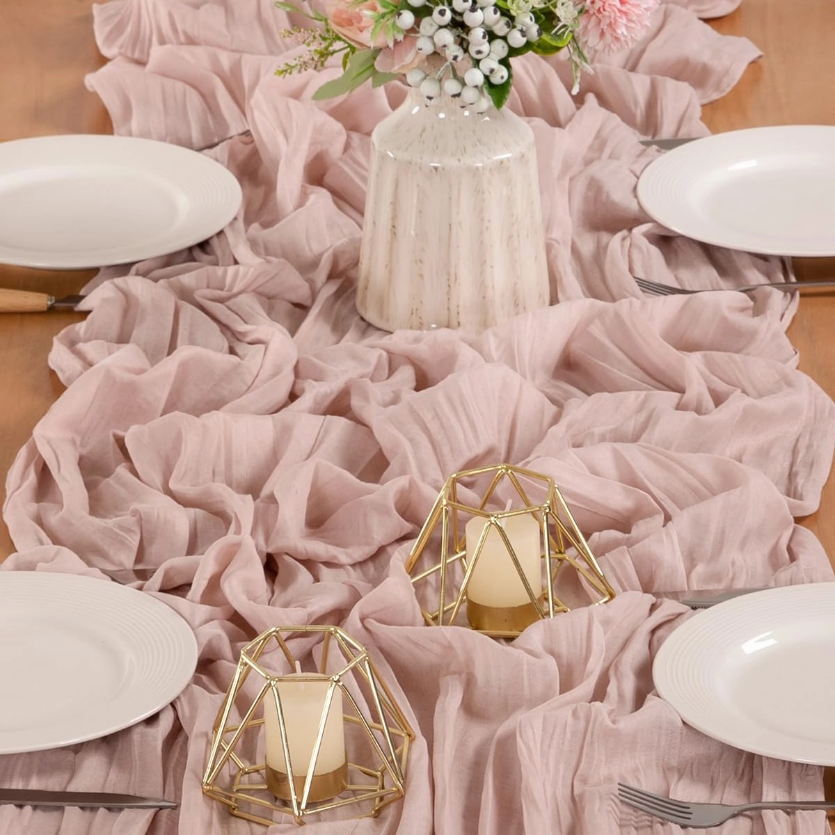 MLMW 6 Pack Pink Cheesecloth Table Runner Summer Boho Gauze Rustic Cheese Cloths Table Runner 160 inch Sheer 13.3ft for Gender Reveal Wedding Party Baby Bridal Shower Birthday