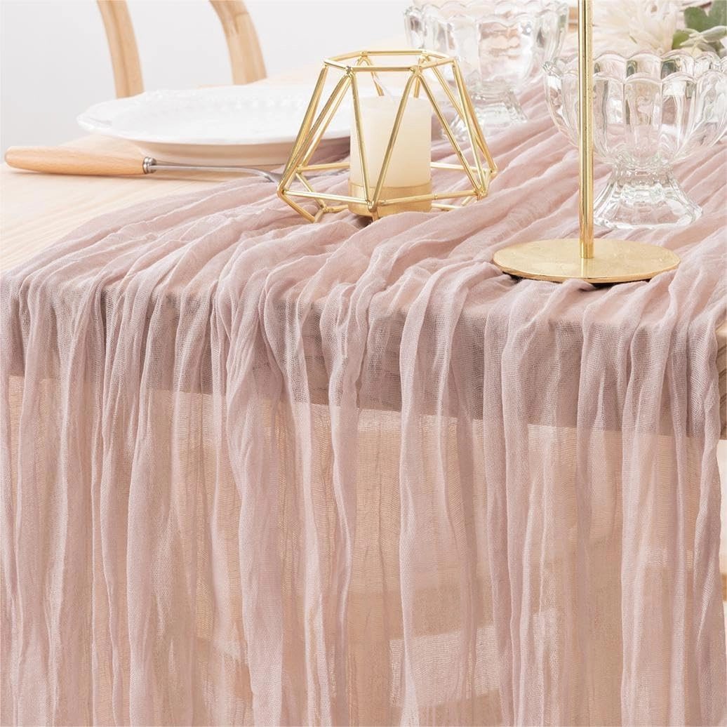 MLMW 6 Pack Pink Cheesecloth Table Runner Summer Boho Gauze Rustic Cheese Cloths Table Runner 160 inch Sheer 13.3ft for Gender Reveal Wedding Party Baby Bridal Shower Birthday