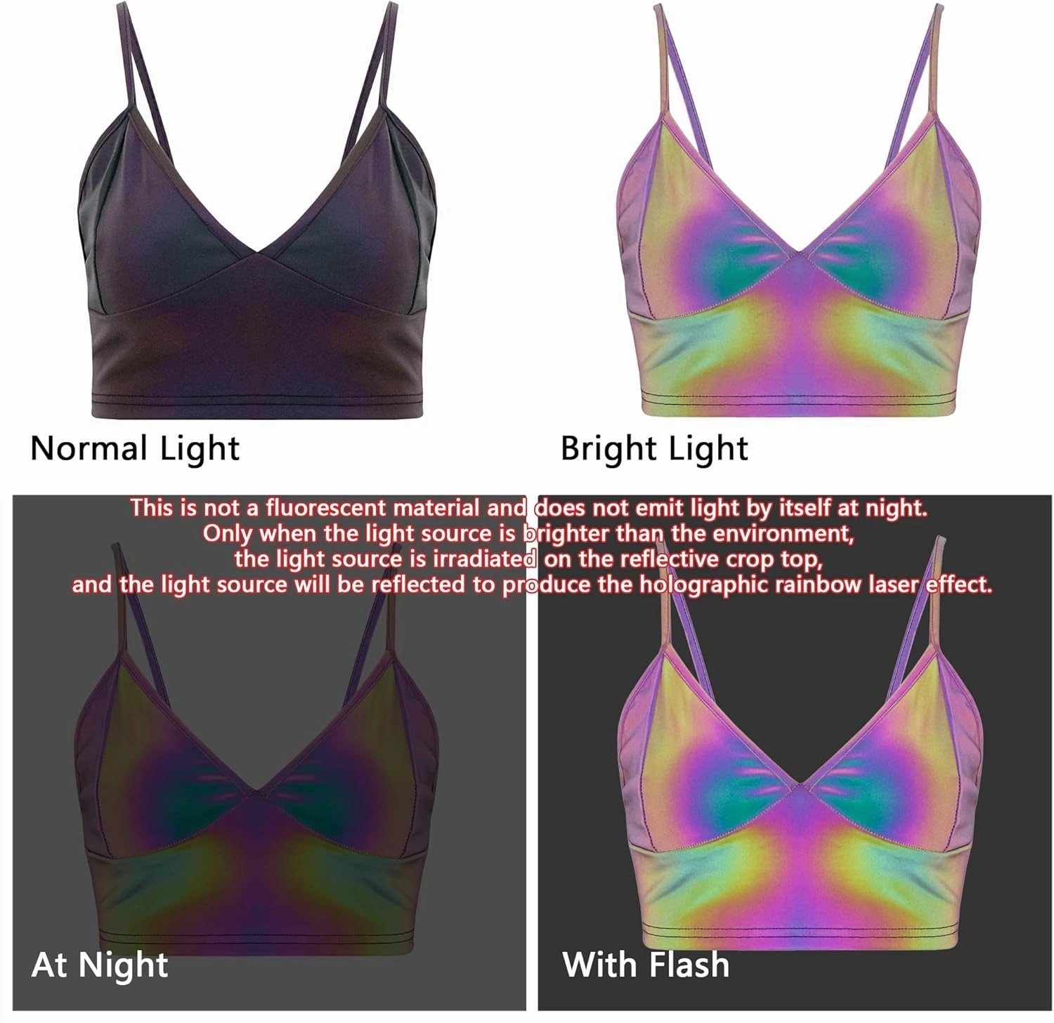 Mocure Womens Crop Tops Tank Metallic Reflective Holographic Tank Top for Rave Festival Club