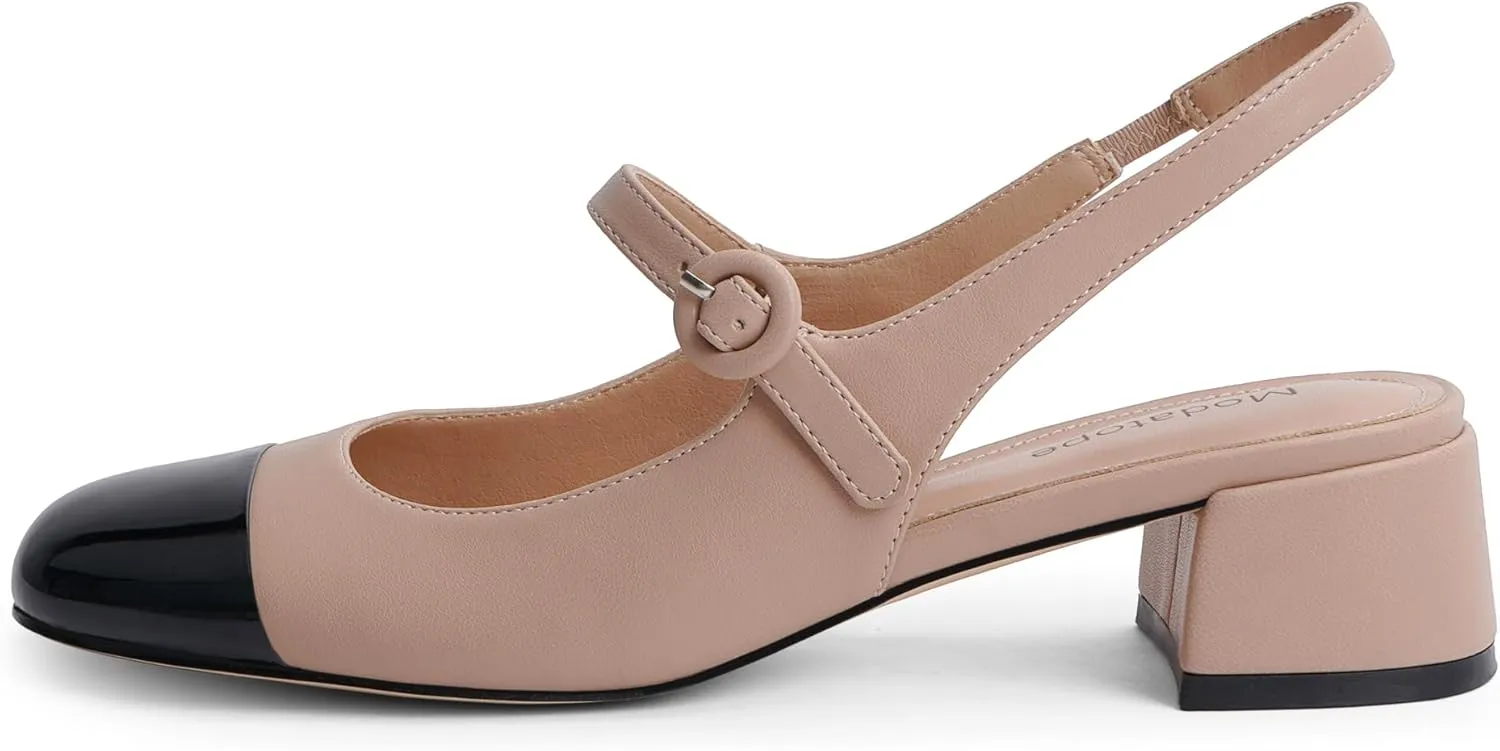 Modatope Slingback Heels for Women Round Cap Toe Heels Womens Pumps Casual Wedding Formal Dress Shoes