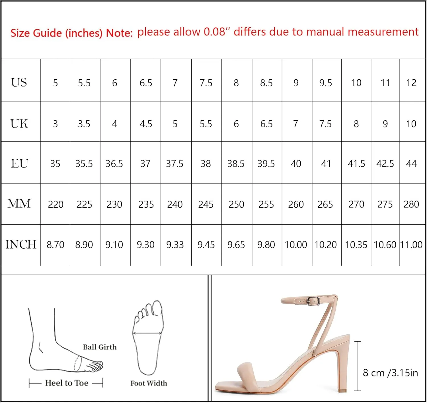 Modatope Womens Heels Square Open Toe Strappy High Heels Ankle Strap Heeled Sandals for Women Party Wedding Daily Wear