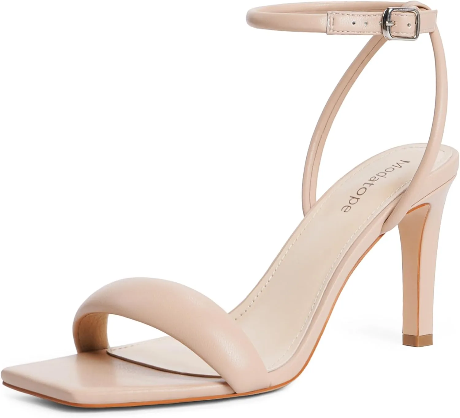 Modatope Womens Heels Square Open Toe Strappy High Heels Ankle Strap Heeled Sandals for Women Party Wedding Daily Wear