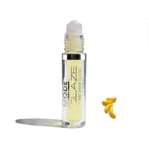MODE Lip Glaze Flavored Lip Gloss BANANA CANDY Delicious Yummy Flavor, Roll On Sweet Wet Nourishing Shine, Hydrating Natural Skincare Fruit Oils, Made in NY USA