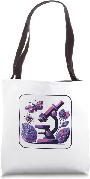 Modern Microscope Illustration with Butterflies and Flowers Tote Bag