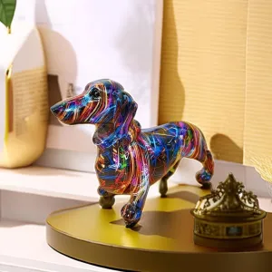 Modern Rainbow Resin Dachshund Dog Figurine, Alphabet Animal Sculpture for Shelf, Home, Living Room, Office Cabinet, Tabletop & Entryway Decor - Ideal Gift for Dog Lovers, Art Collectible