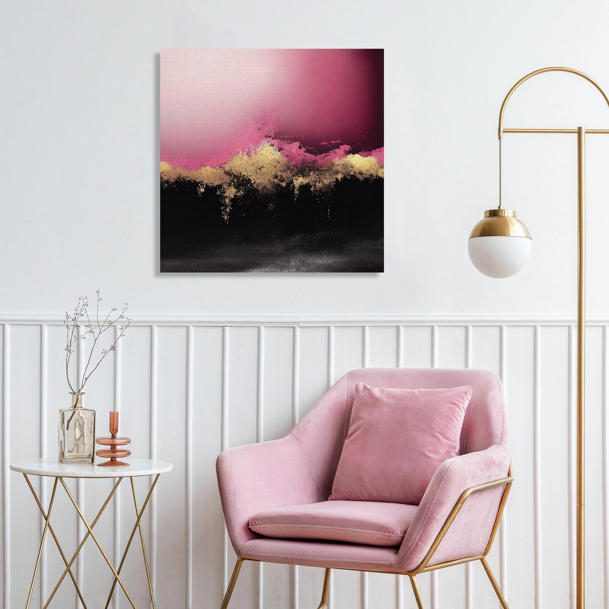 Modern Art Canvas Painting | Abstract Art in Pink & Golden