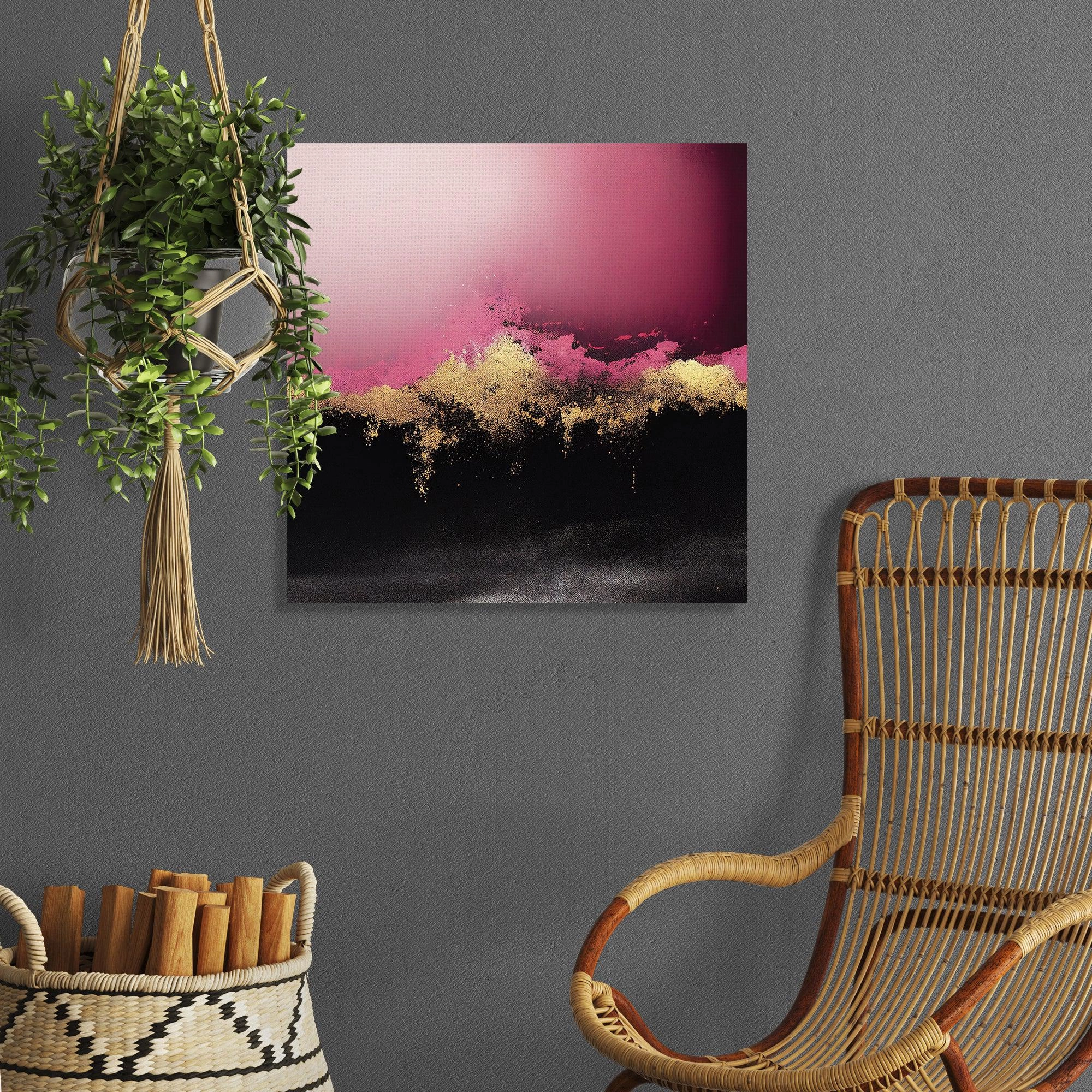 Modern Art Canvas Painting | Abstract Art in Pink & Golden