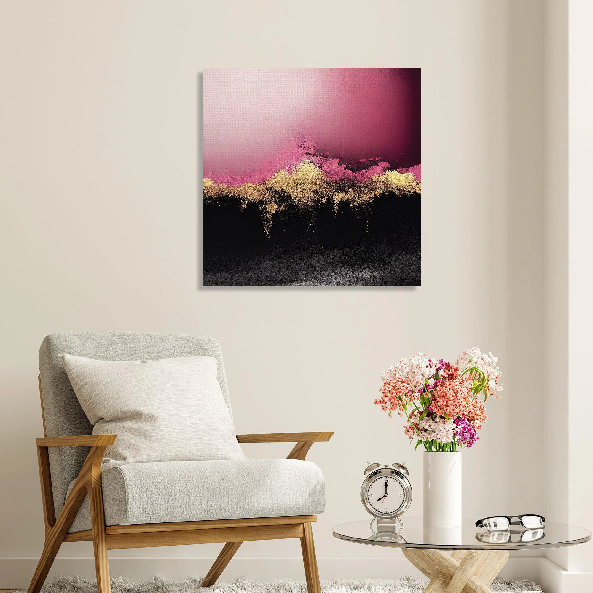 Modern Art Canvas Painting | Abstract Art in Pink & Golden