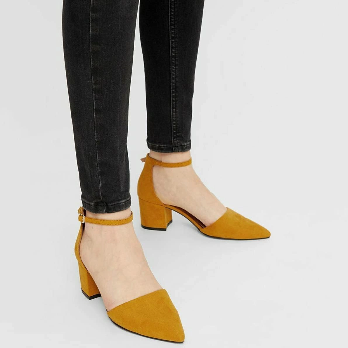 MOOMMO Women Chunky Heel Pumps Ankle Strap D’Orsay Pointed Toe 2 Inch Low Block Heel Sandals Closed Toe Slim Strap Classic Dress Shoes for Work Office Ladies Party Wedding 4-11 M US