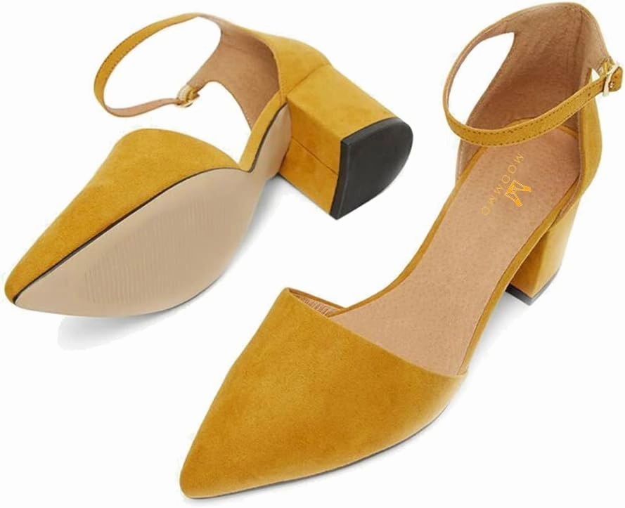 MOOMMO Women Chunky Heel Pumps Ankle Strap D’Orsay Pointed Toe 2 Inch Low Block Heel Sandals Closed Toe Slim Strap Classic Dress Shoes for Work Office Ladies Party Wedding 4-11 M US